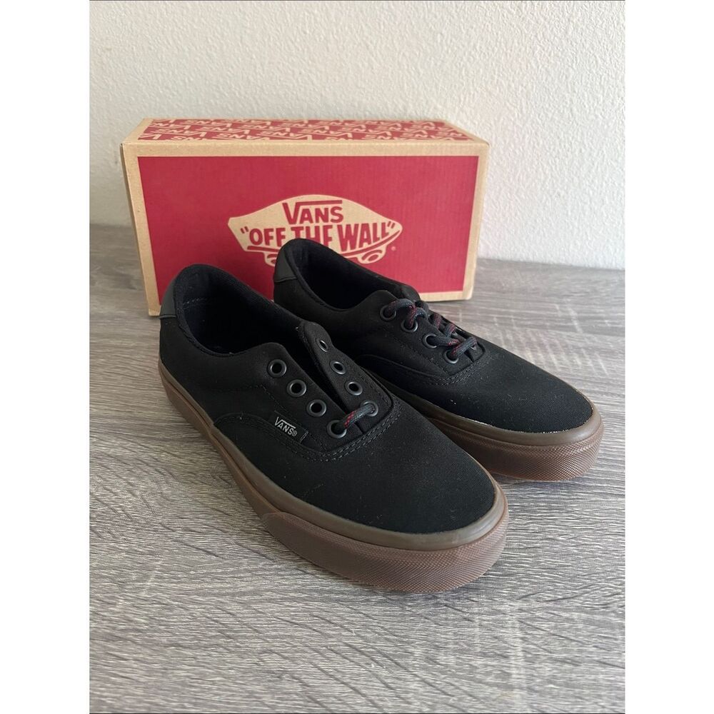 Vans Era Black Canvas Gum Sole Low Top Skate Sneakers Unisex Lace Up Shoes